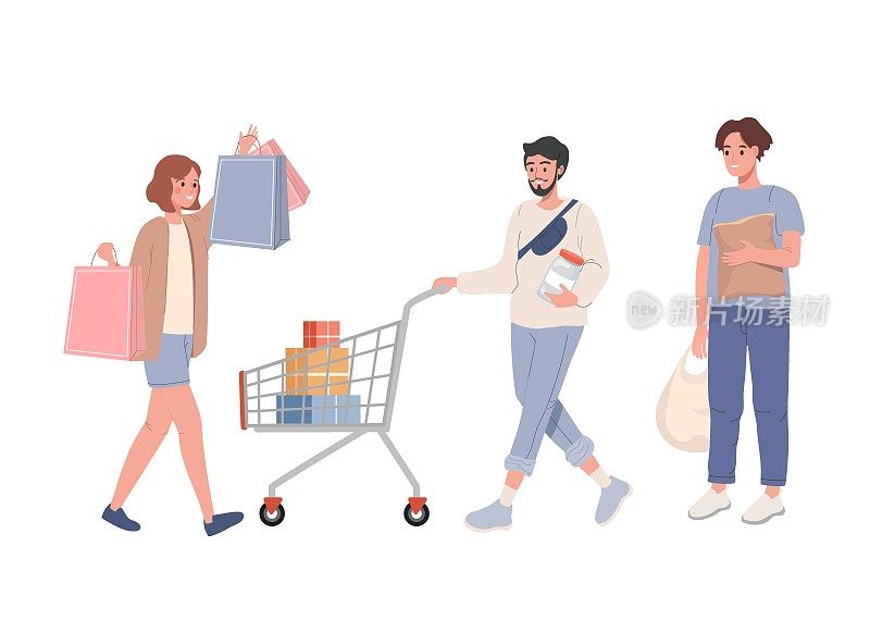 Group of people Shopping with bags and shopping baskets vector